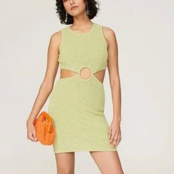 Ronny Kobo Chartreuse Green Crochet Mini Dress SMALL Cutout Resort Designer $295 - Picture 1 of 9